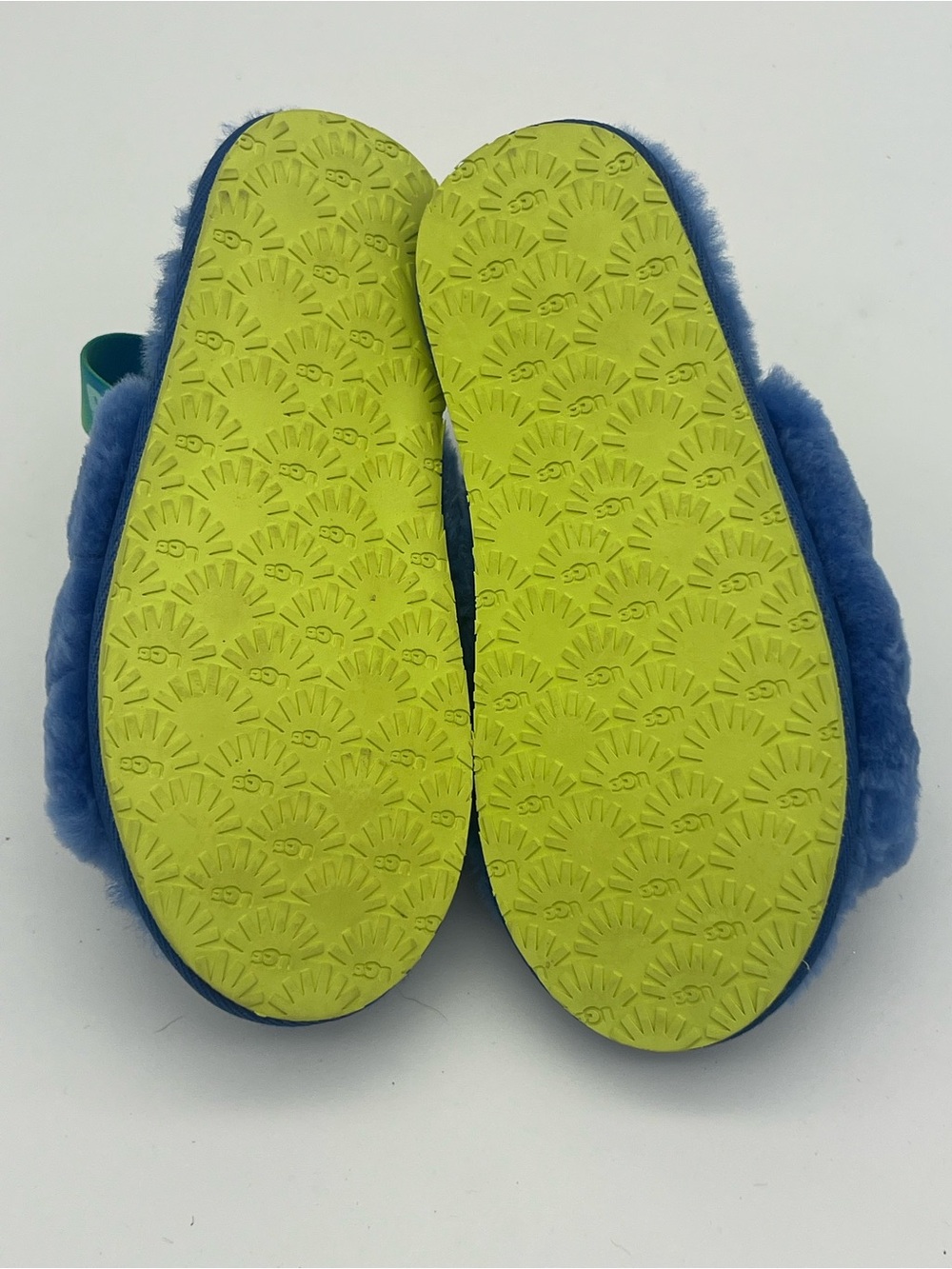 UGG kids size 12 fluff yea slippers blue sandals shearling fluffy slip on shoes - Picture 5 of 6